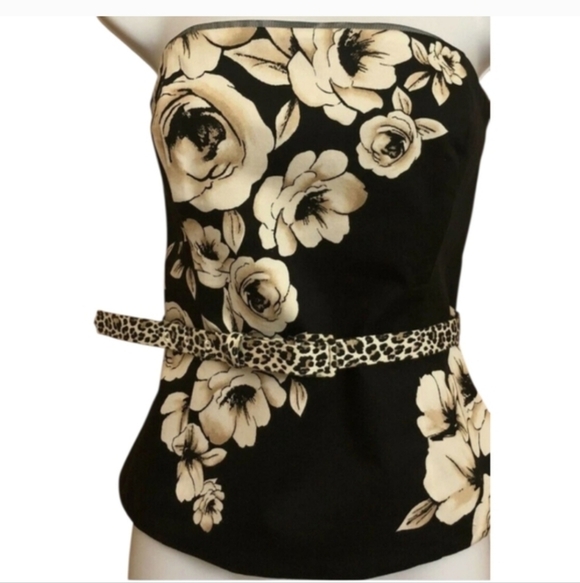 White House Black Market Black Strapless Bustier Size 4 Floral Padded Lined - Picture 8 of 8